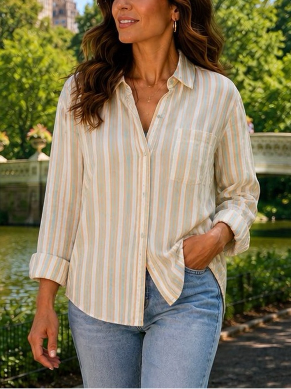 Rails Clio Linen Blend Clementine Striped Shirt - Picture 7 of 10